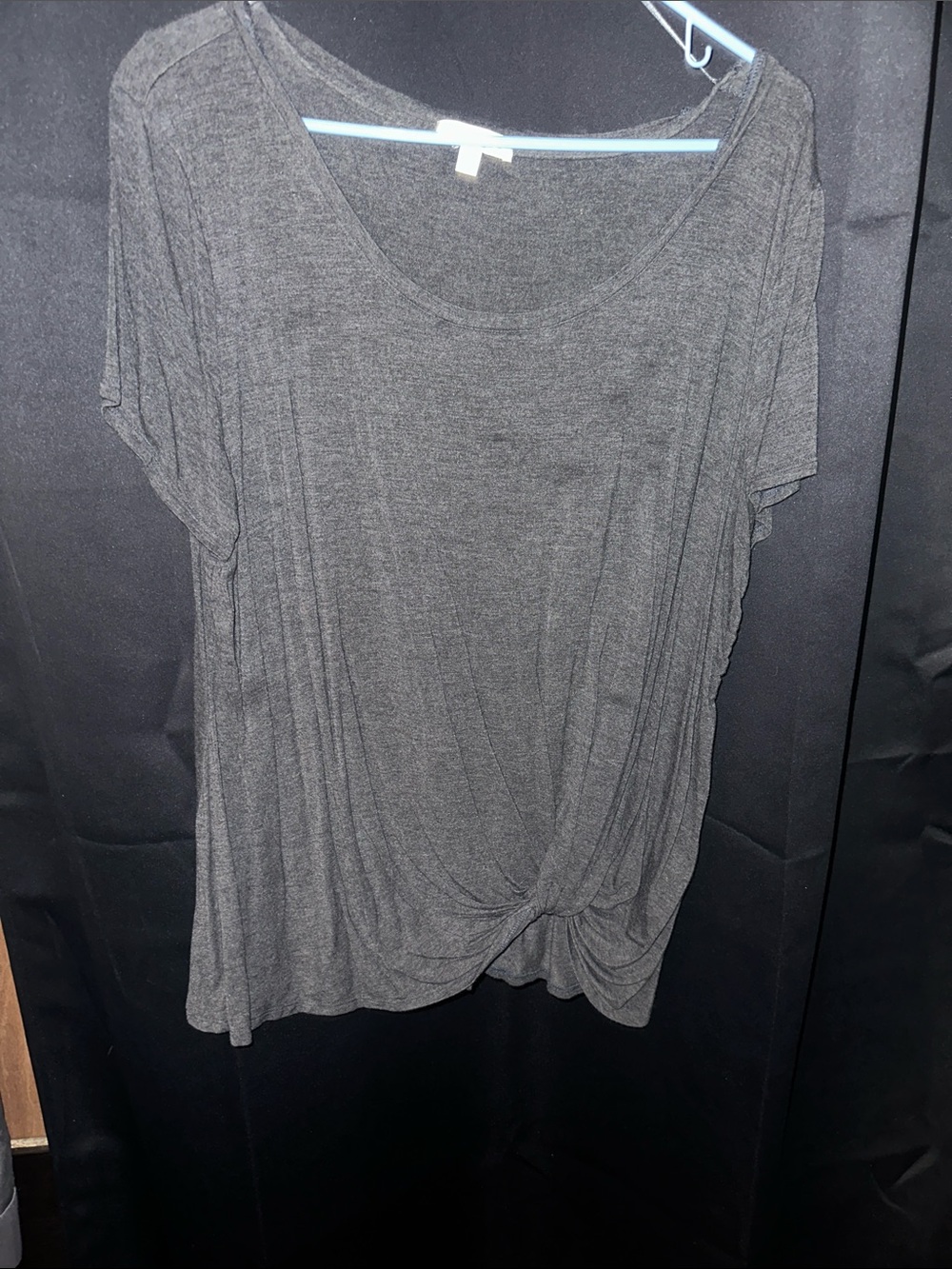 Women's Twist-Front Short Sleeve Top - Charcoal Gray